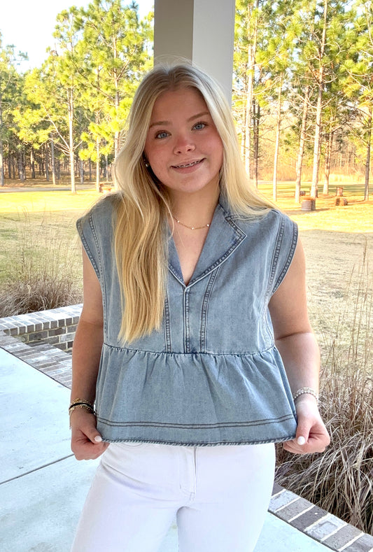 Denim frills crop top