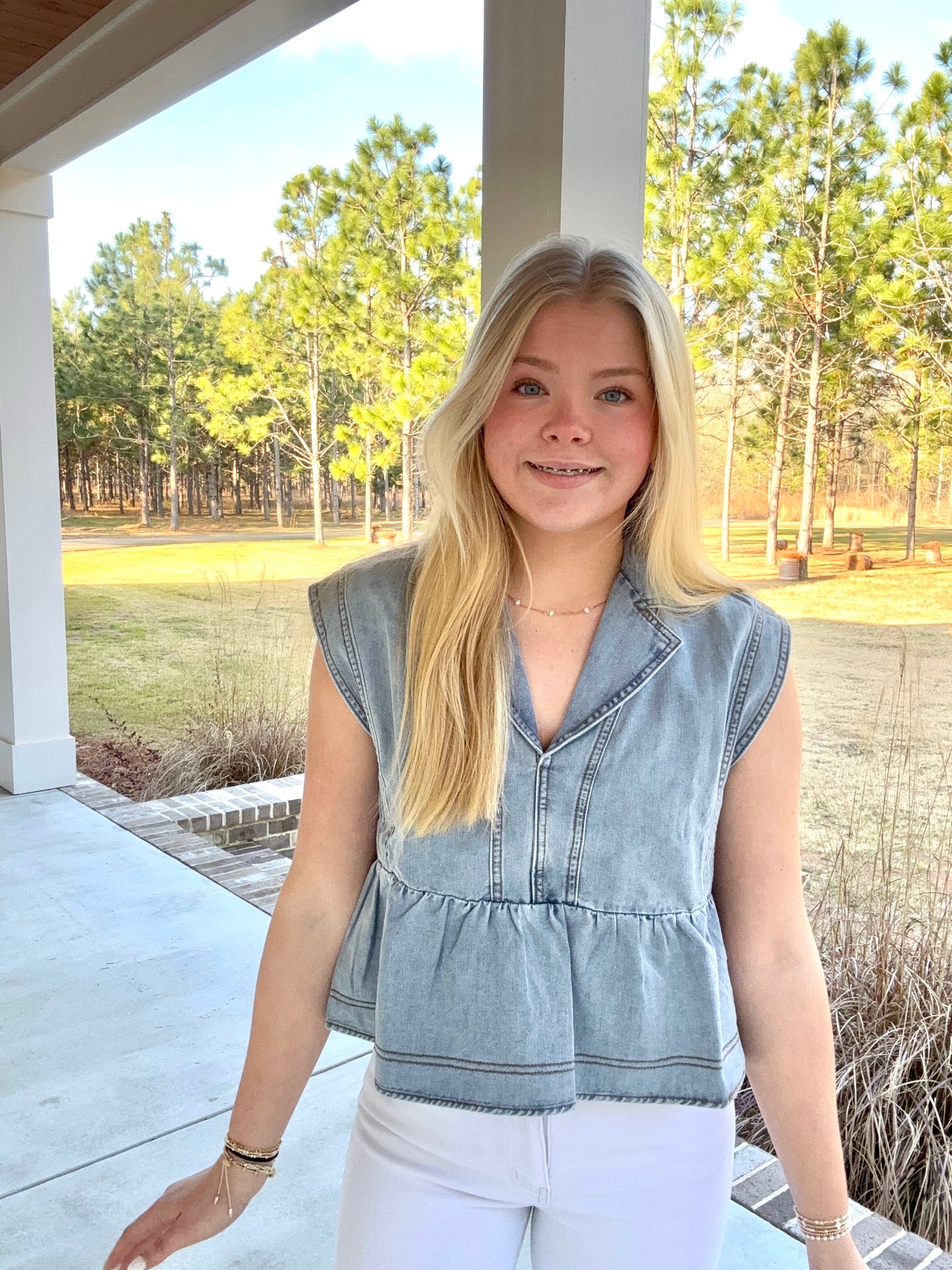 Denim frills crop top