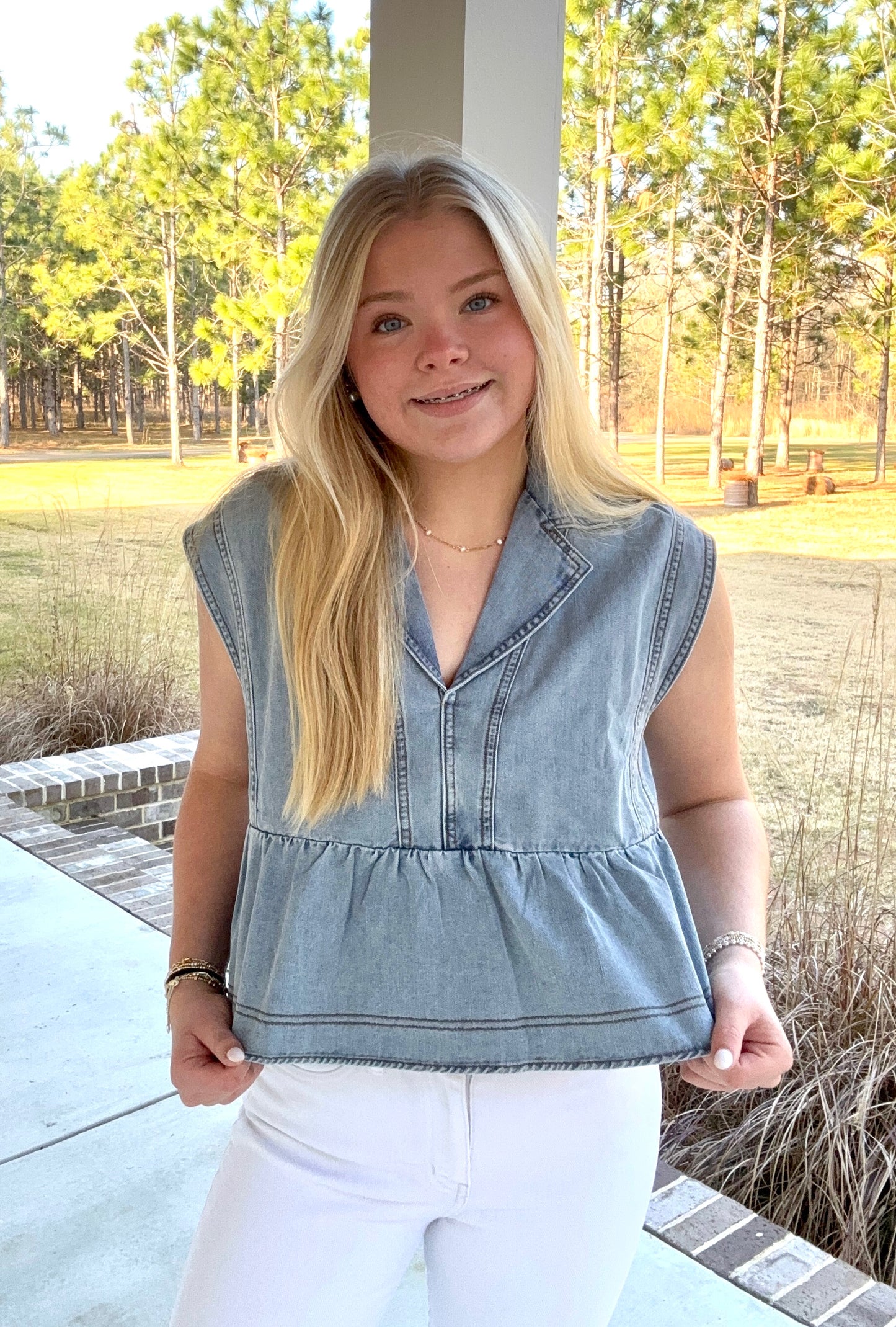 Denim frills crop top