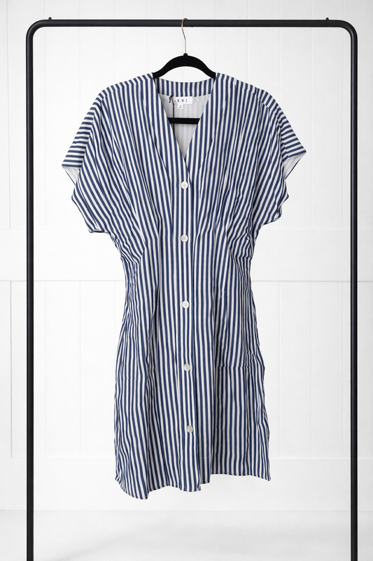 short sleeved button down striped dress